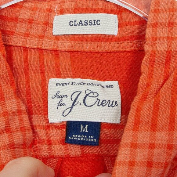J. Crew Mens Classic Button Down Shirt Size M Orange Plaid‎ Long Sleeve Office - Picture 4 of 7